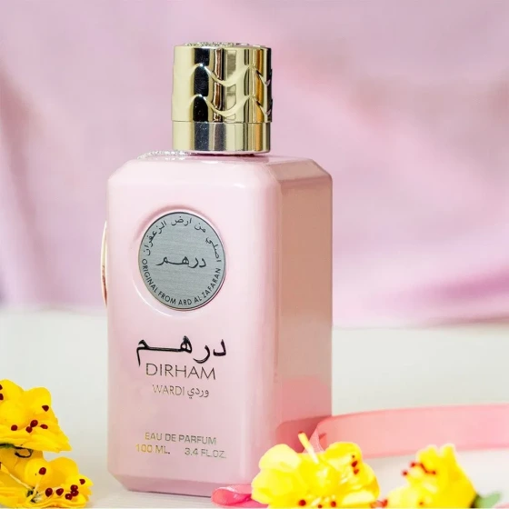 عطر ادوپرفیوم زنانه ارض الزعفران درهم وردی حجم ۱۰۰ میل خنک شیرین