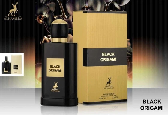 عطر ادوپرفیوم الحمبرا مدل Black Origami رایحه شیرین حجم ۱۰۰ میلی لیتر